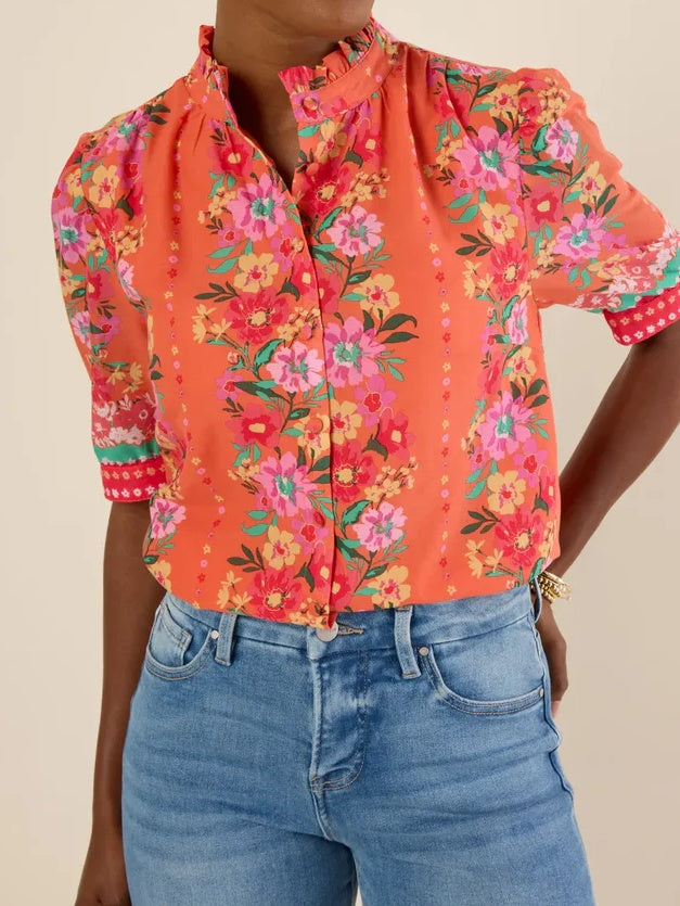 Printed Bubble Sleeve Top