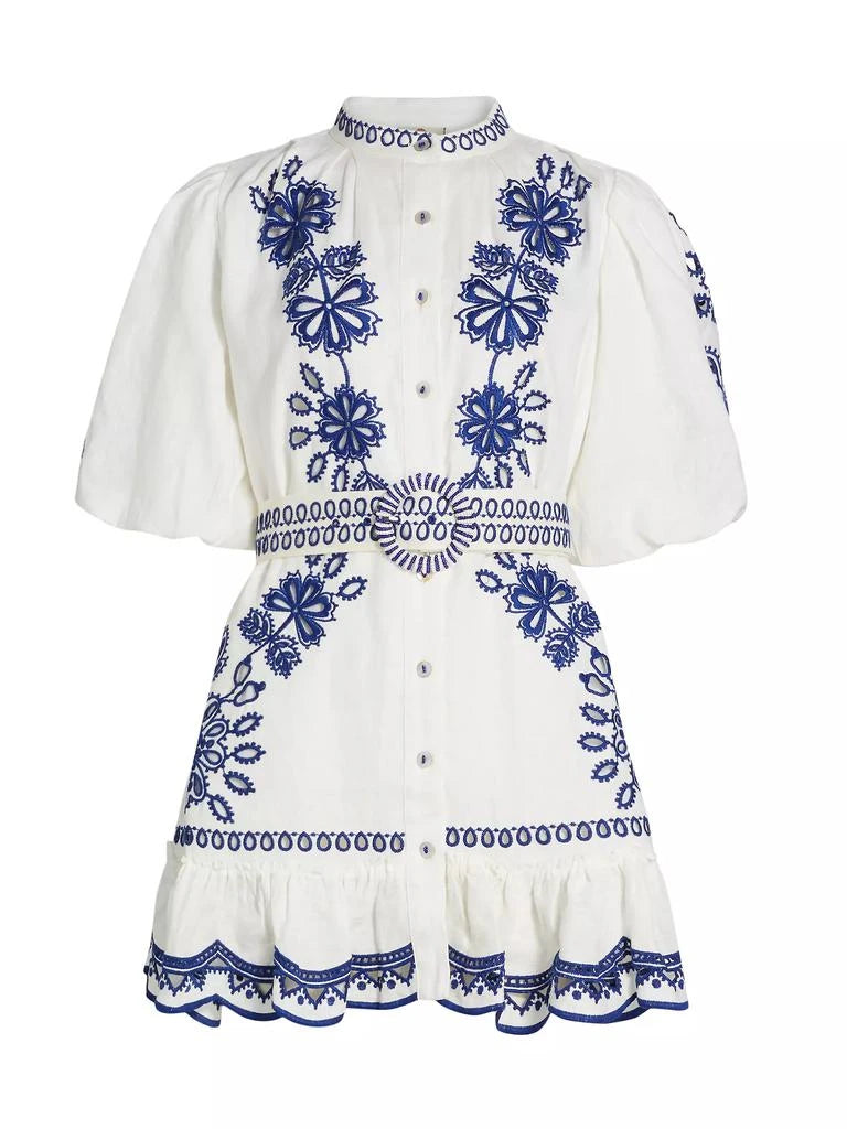 Embroidered Linen Mini Dress