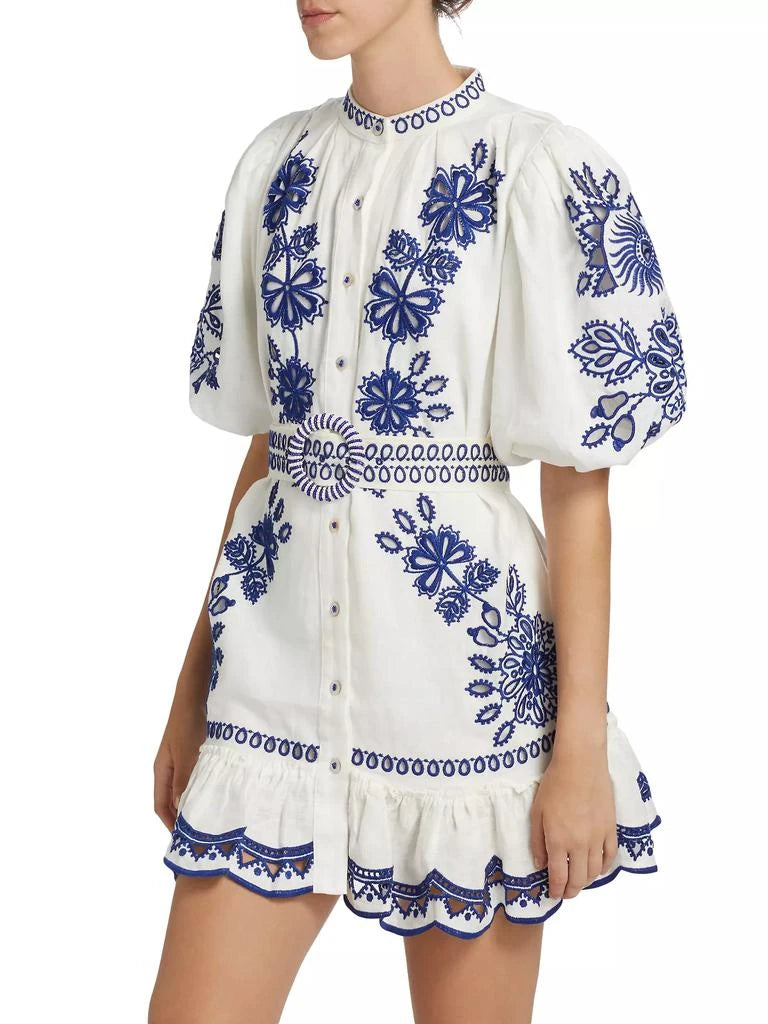 Embroidered Linen Mini Dress