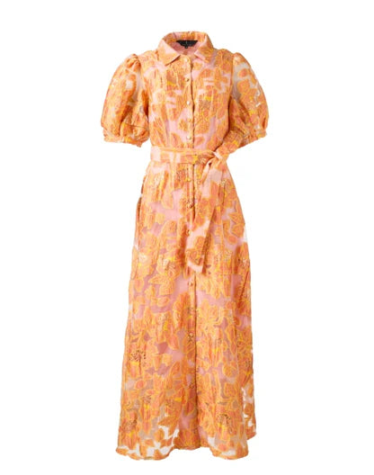 Gold And Orange Floral Print Dress