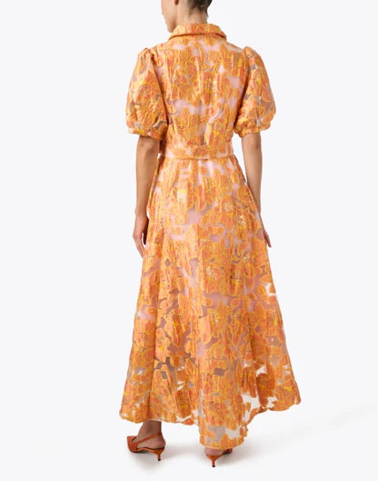 Gold And Orange Floral Print Dress