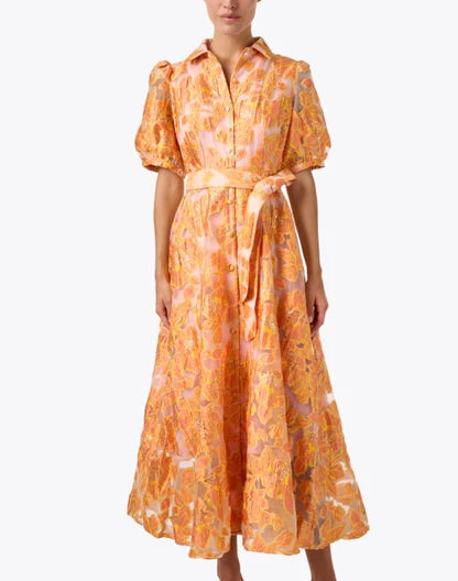 Gold And Orange Floral Print Dress