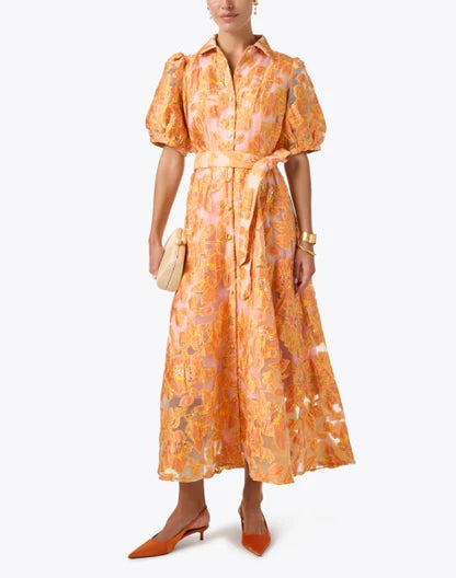 Gold And Orange Floral Print Dress