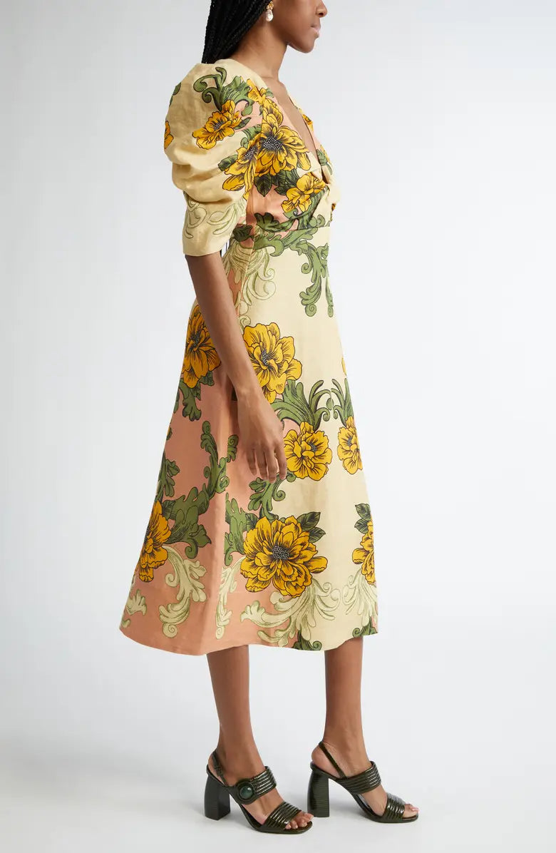 Delicate Flower Arabesques Midi Dress