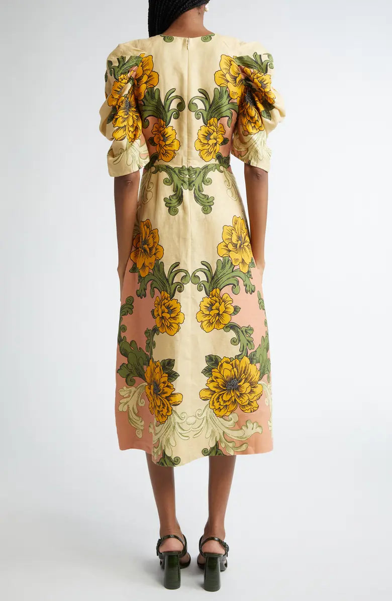 Delicate Flower Arabesques Midi Dress