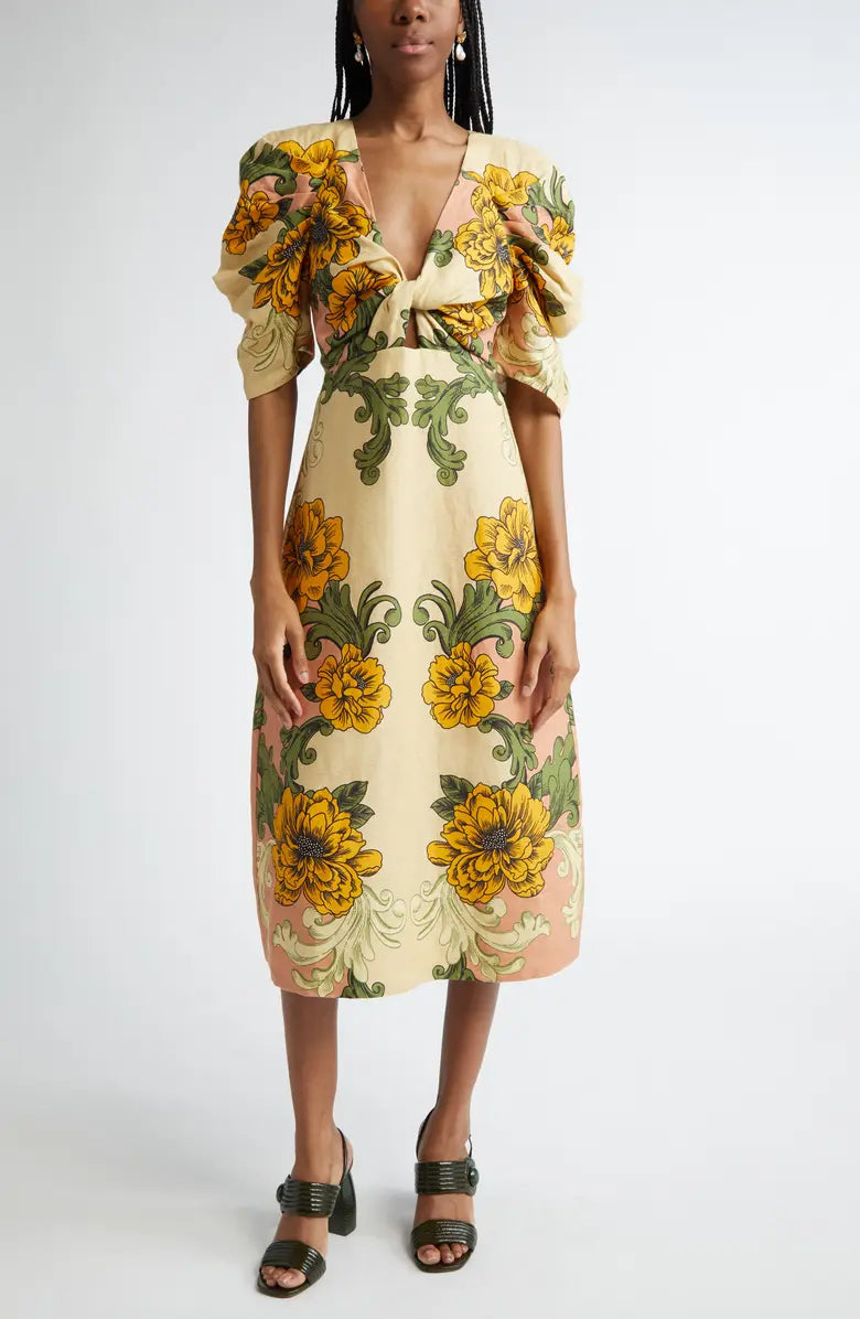 Delicate Flower Arabesques Midi Dress