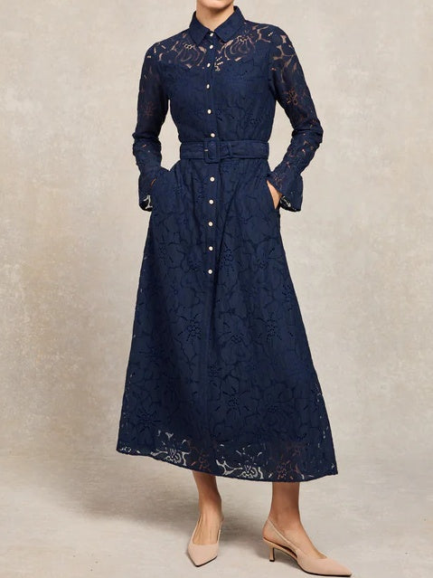 Elegant Belted Lace Dress