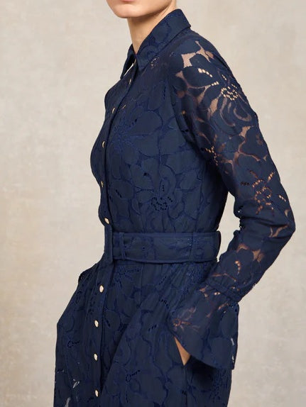 Elegant Belted Lace Dress