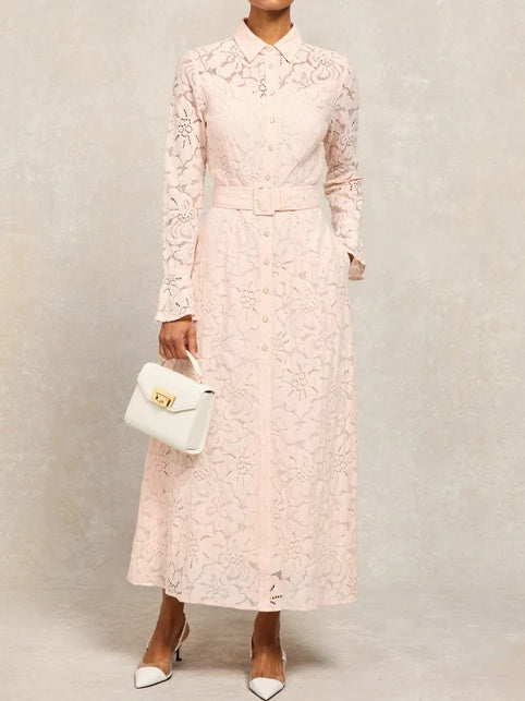 Elegant Belted Lace Dress
