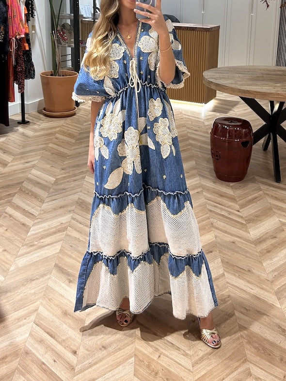 Floral Sequin Denim Dress