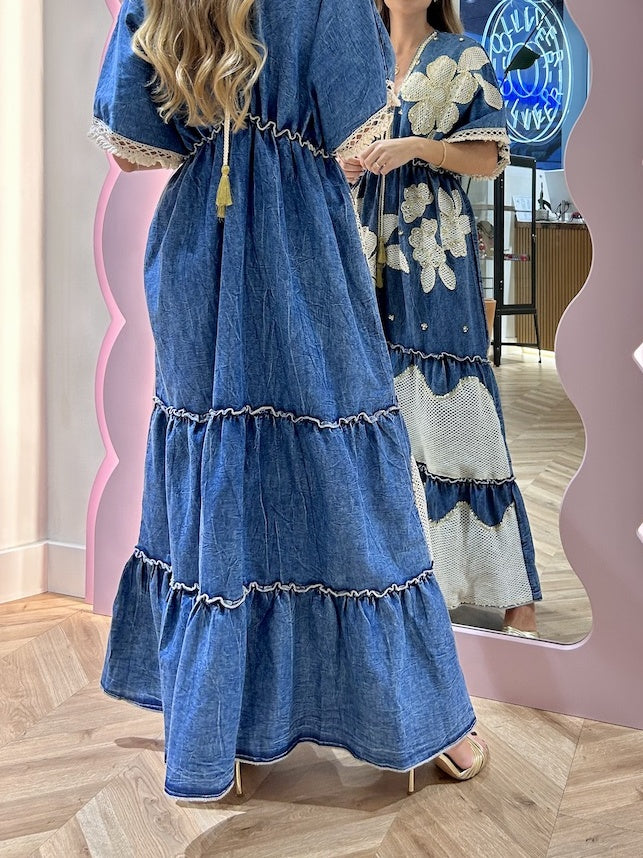 Floral Sequin Denim Dress