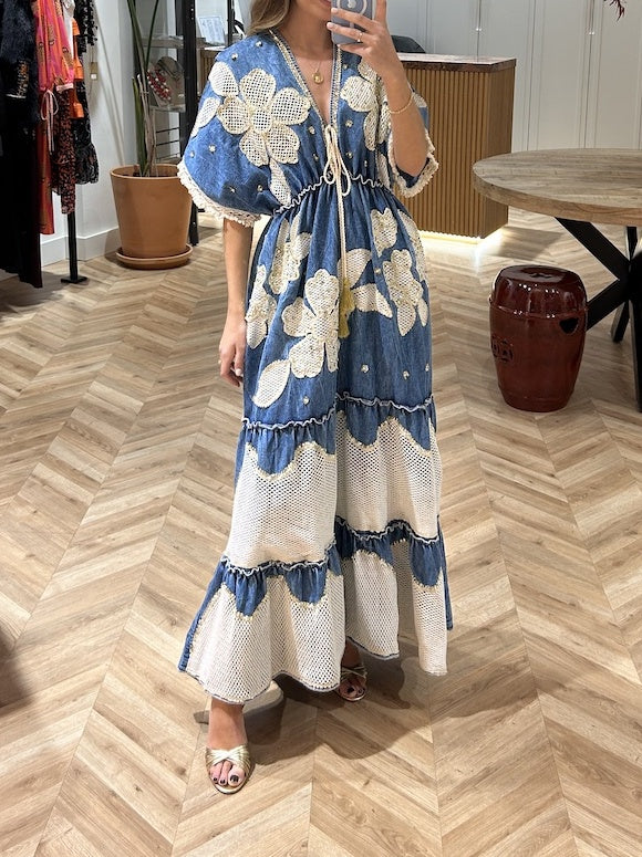 Floral Sequin Denim Dress