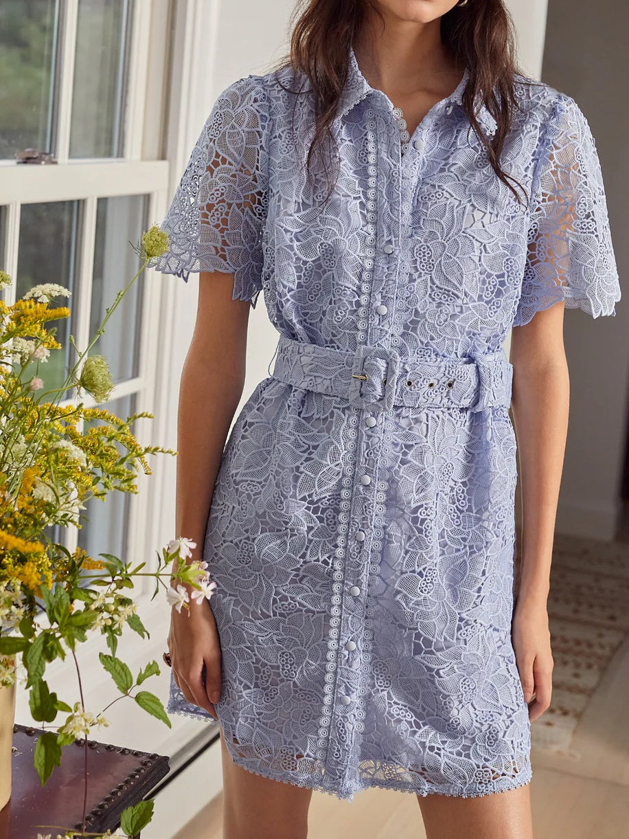 Floral Lace Belted Dress