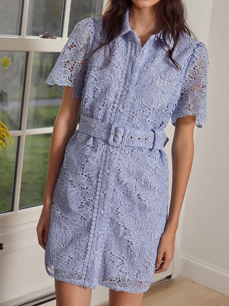 Floral Lace Belted Dress