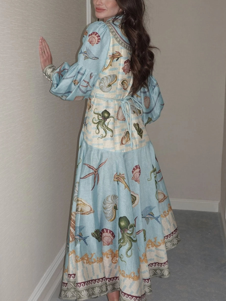 Collar Lantern Sleeve Shirt Dress