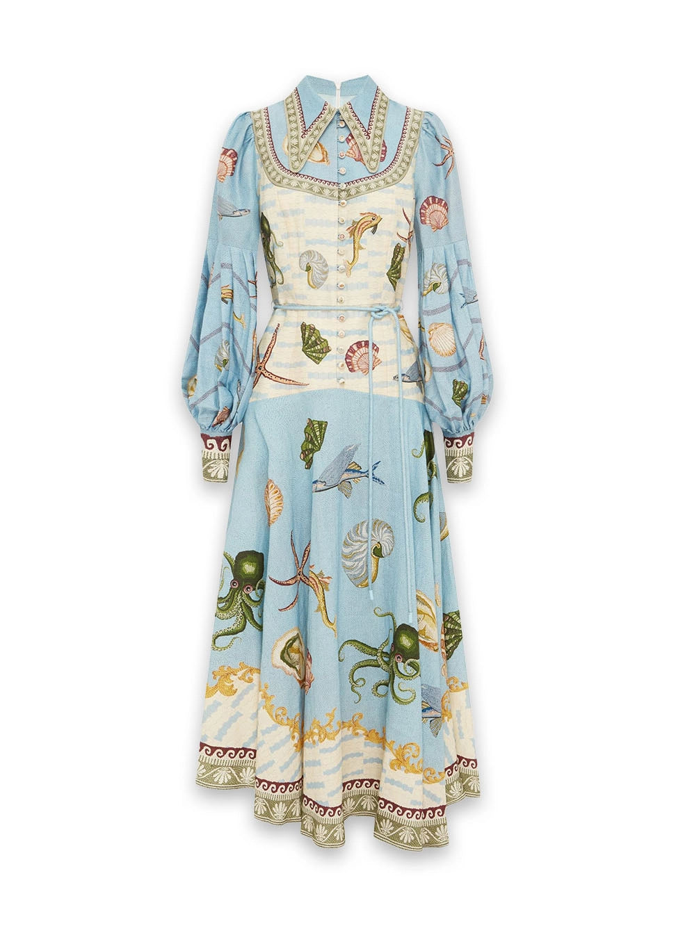 Collar Lantern Sleeve Shirt Dress
