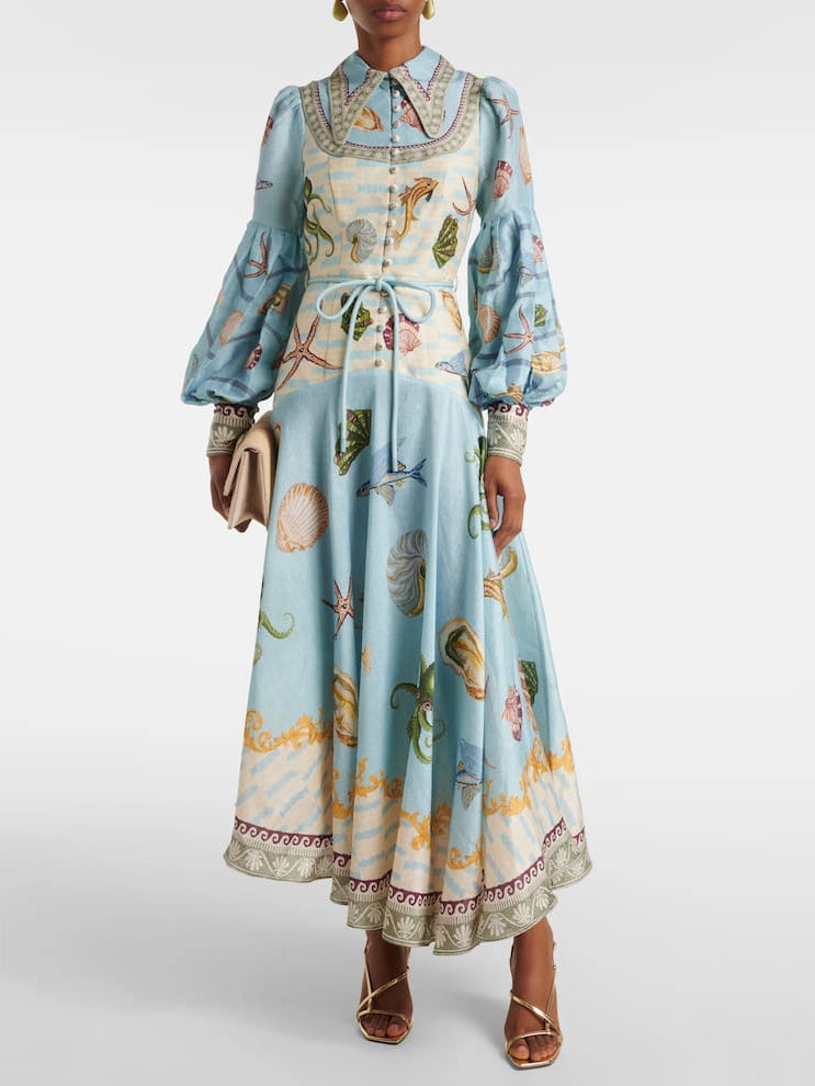 Collar Lantern Sleeve Shirt Dress