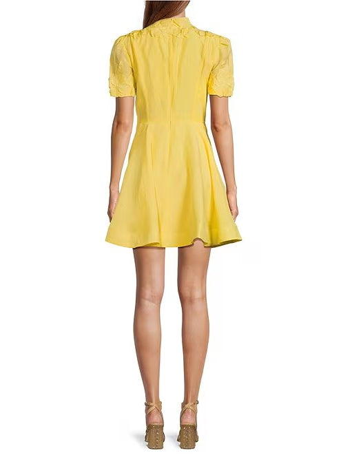 Iris Linen Floral Mockneck Short Sleeve Dress