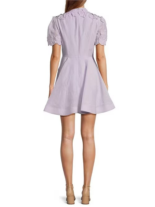 Iris Linen Floral Mockneck Short Sleeve Dress