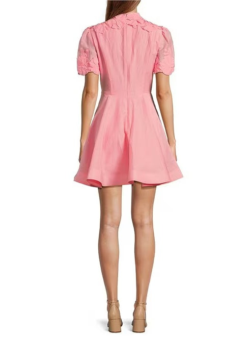 Iris Linen Floral Mockneck Short Sleeve Dress