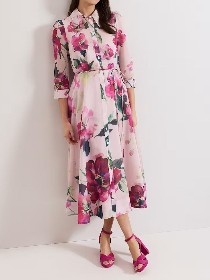 Peony Print Shirt Dress