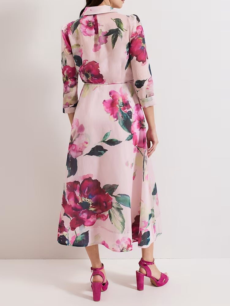 Peony Print Shirt Dress