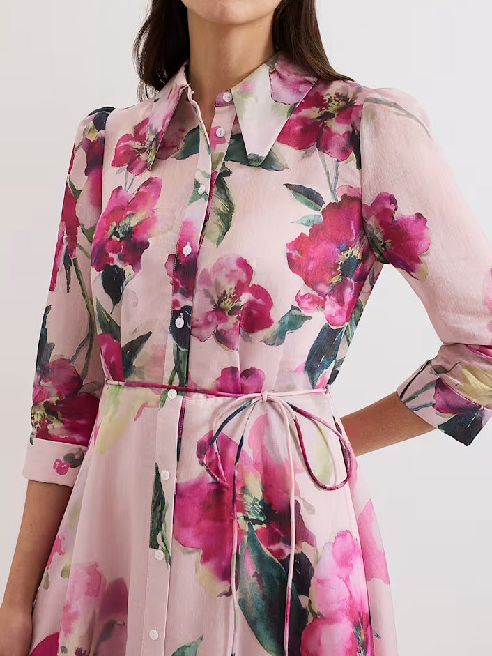 Peony Print Shirt Dress