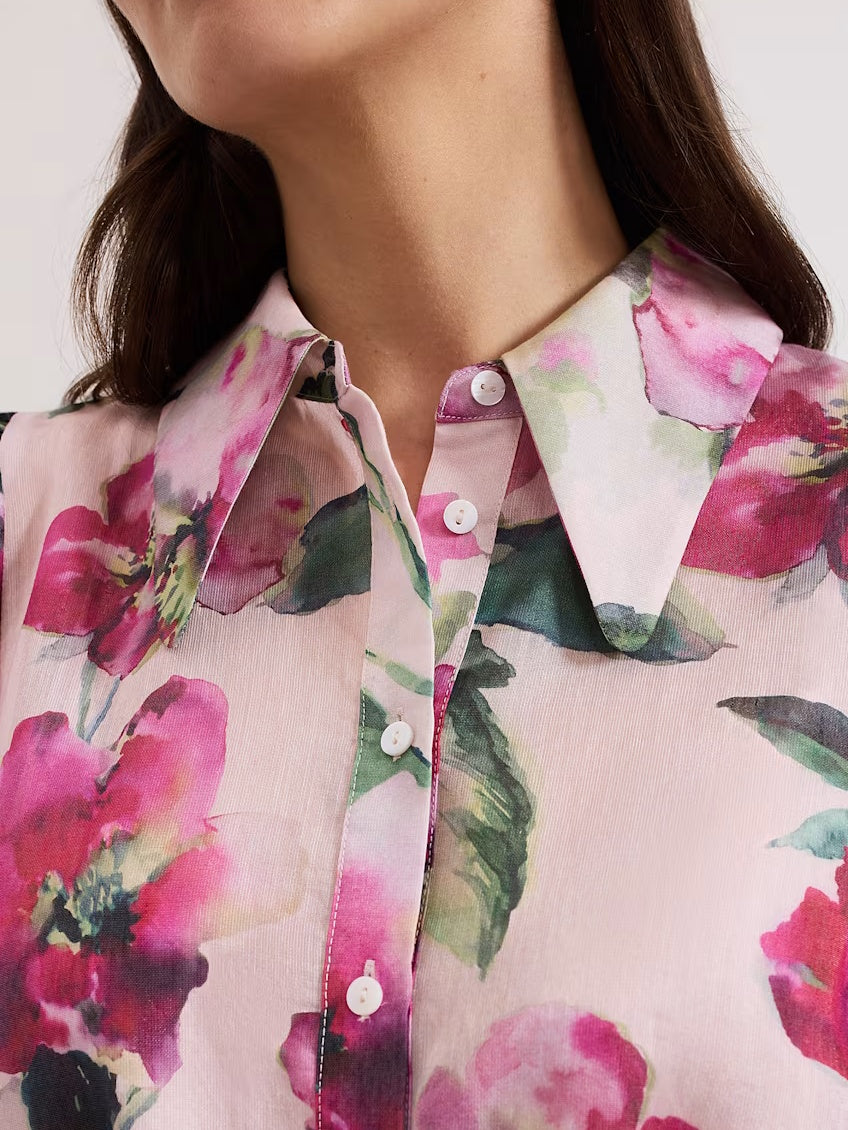 Peony Print Shirt Dress