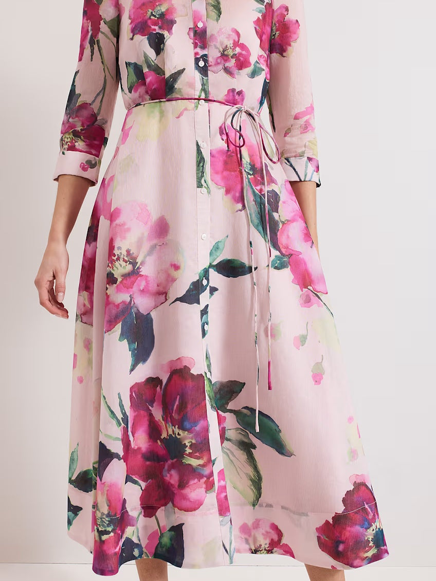 Peony Print Shirt Dress