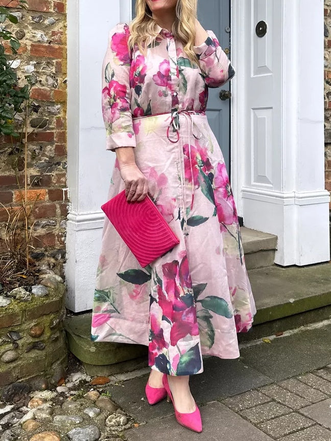 Peony Print Shirt Dress