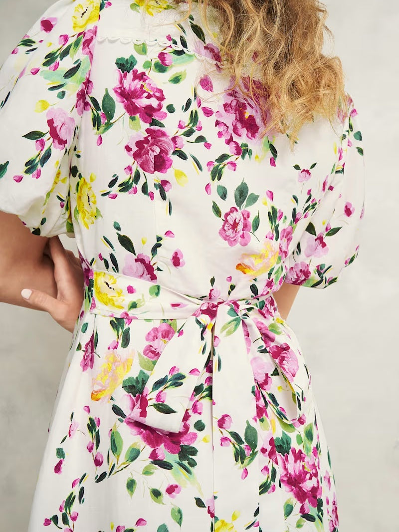 Printed Button V-Neck Dress