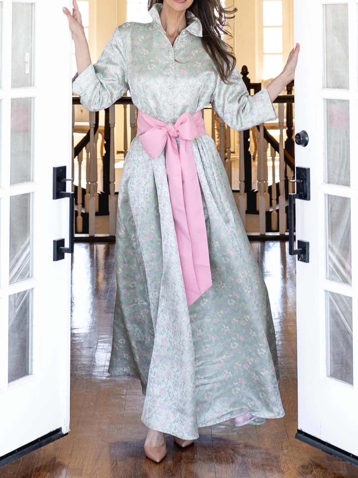 Mint Floral Print Elegant Dress