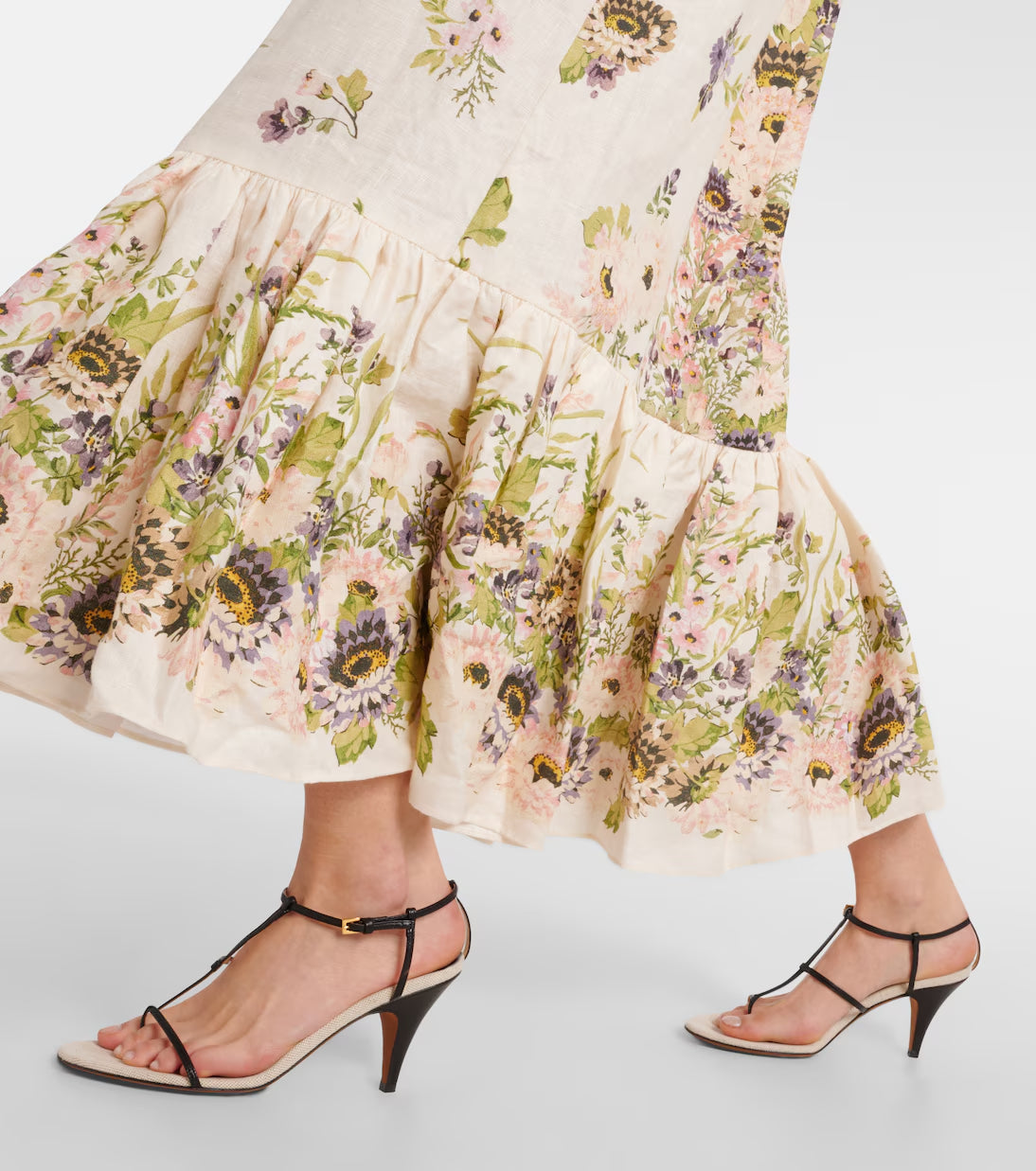 Floral Ruffled Linen Maxi Dress