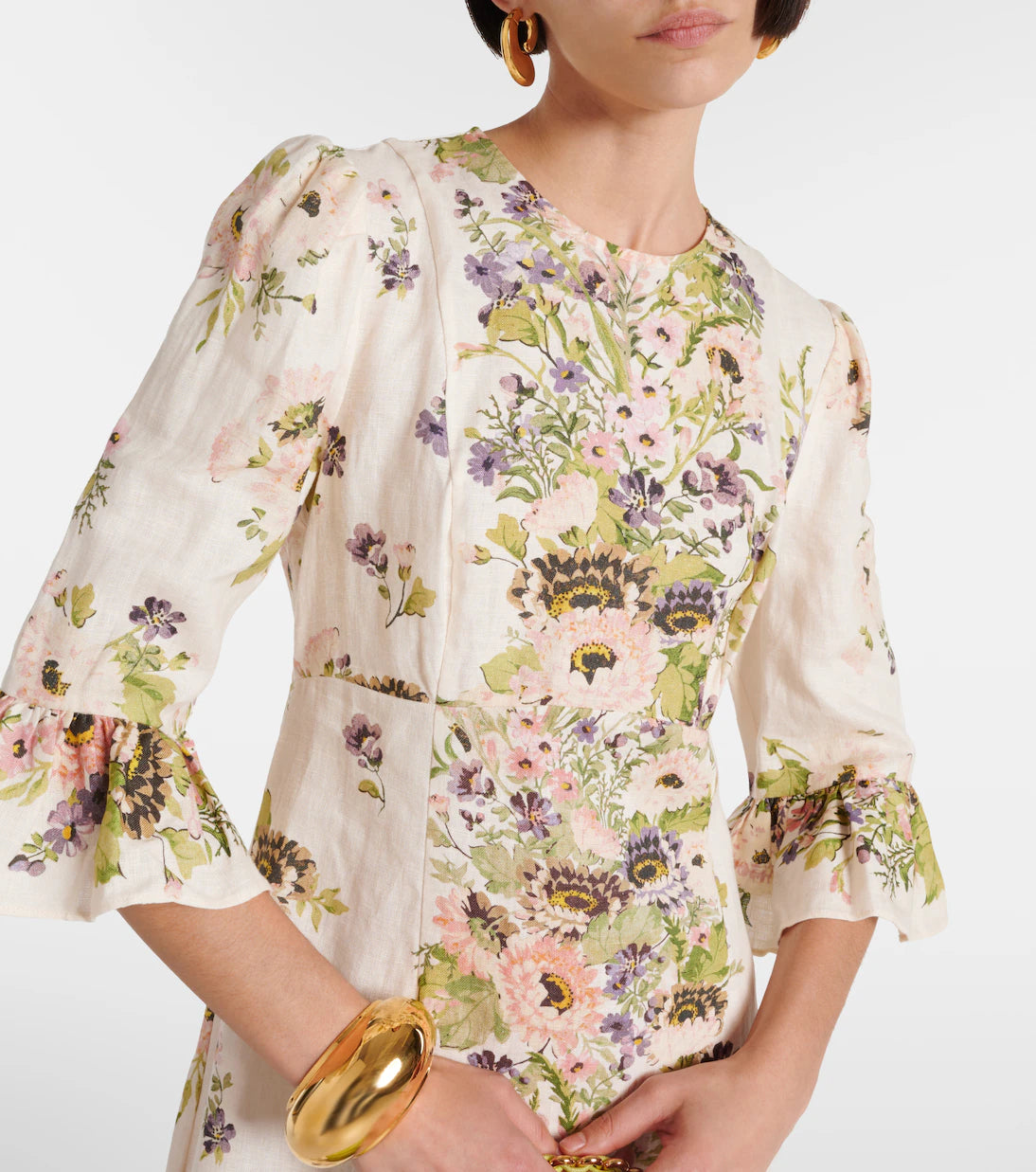 Floral Ruffled Linen Maxi Dress