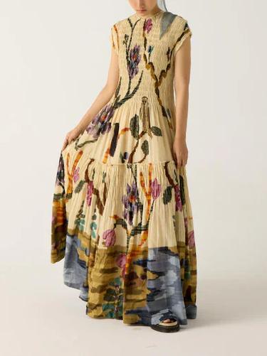 Cotton Printed Pleated Dress