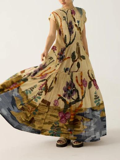 Cotton Printed Pleated Dress