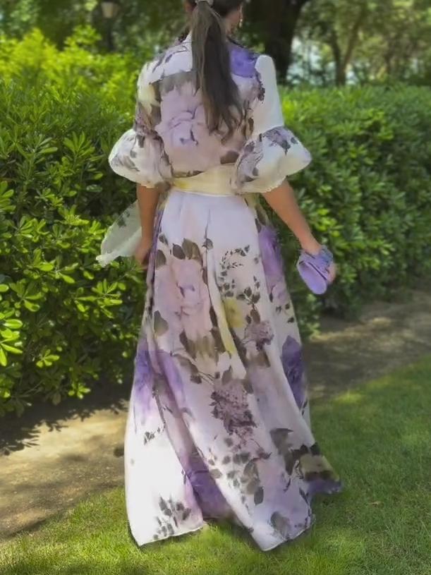 Elegant V-neck Printed Dress