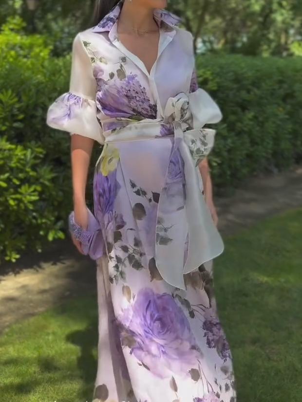 Elegant V-neck Printed Dress
