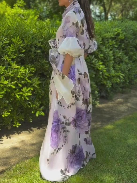 Elegant V-neck Printed Dress