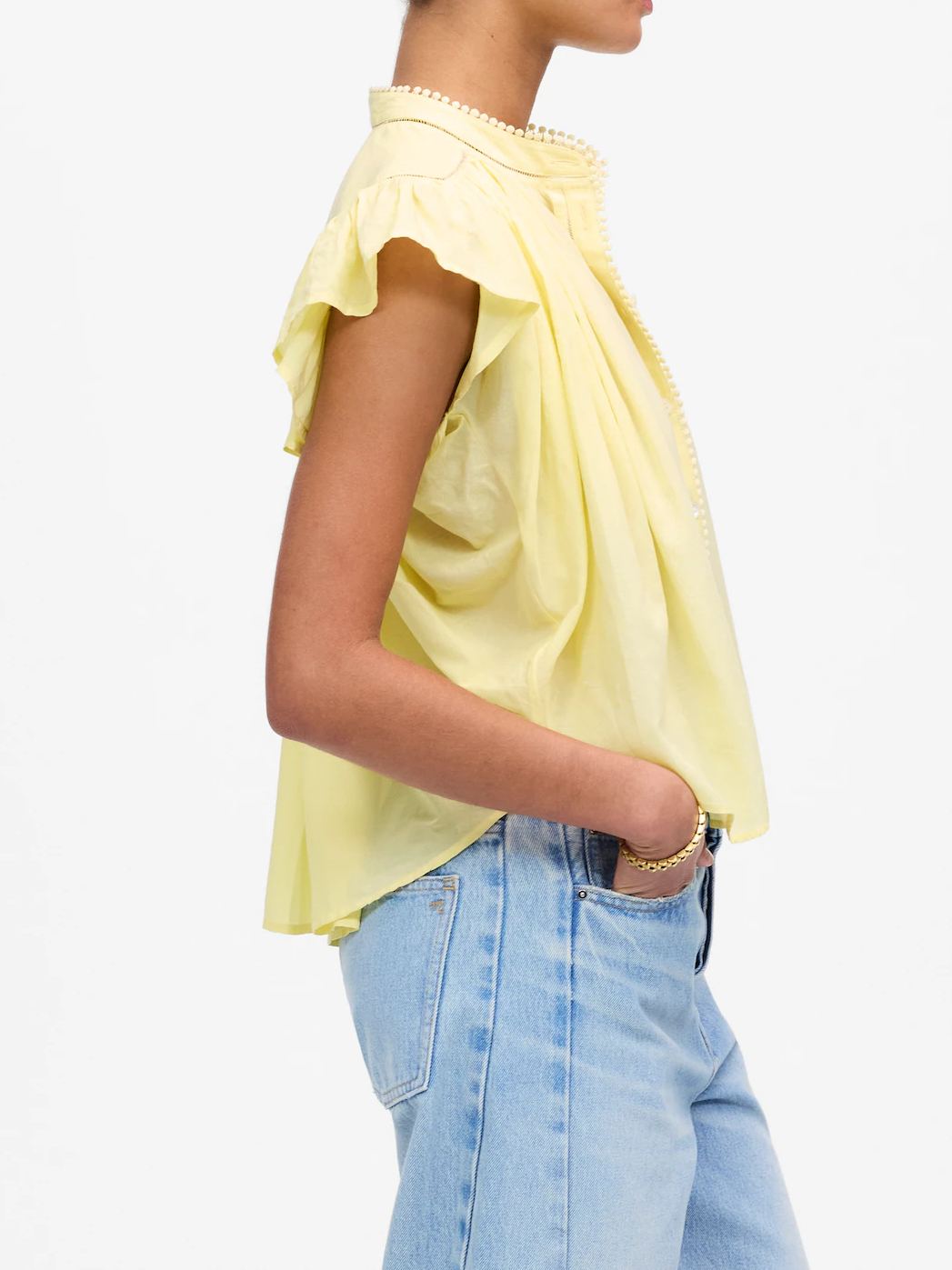 Shirred Lace-Trim Top