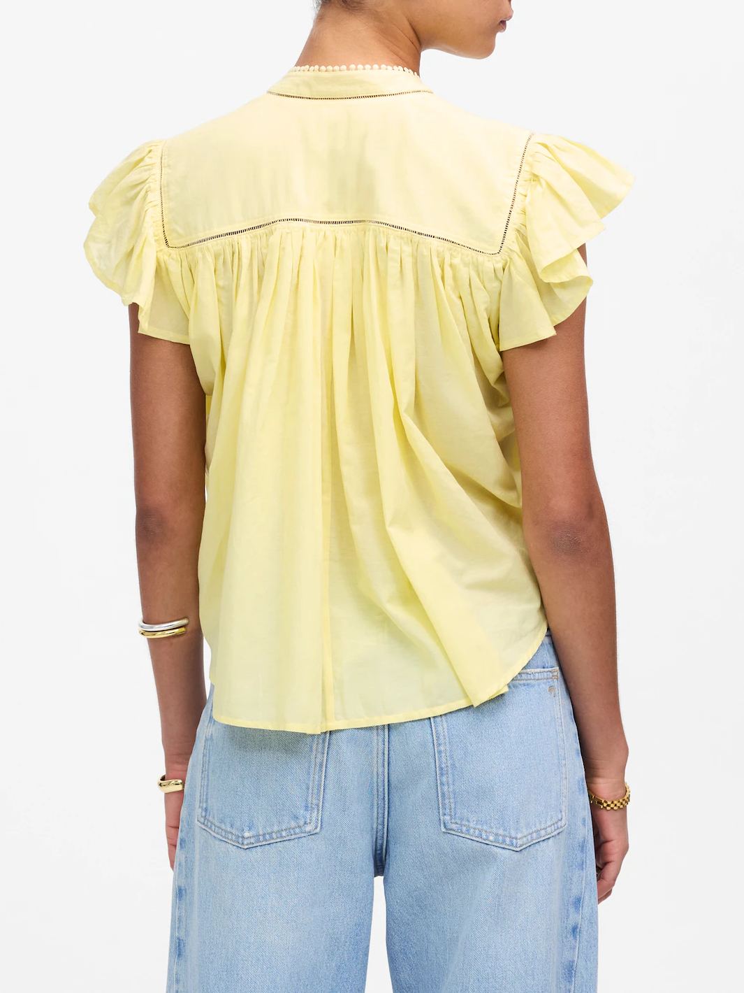 Shirred Lace-Trim Top
