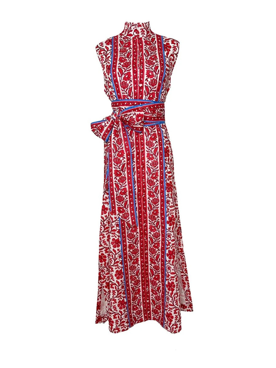 Sleeveless Printed Belted Dress