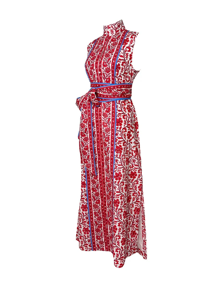 Sleeveless Printed Belted Dress