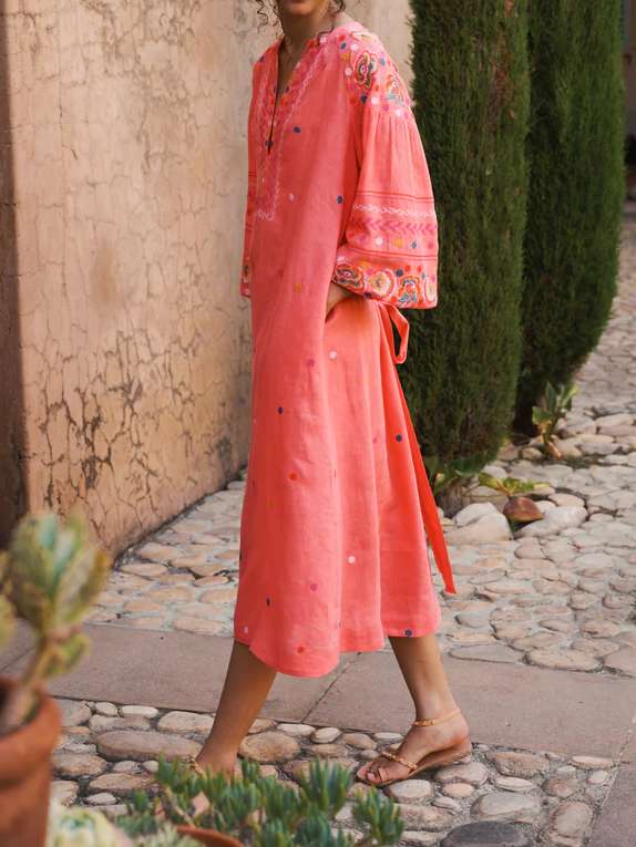 Linen Embroidered Dress