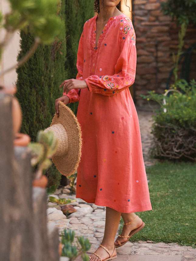 Linen Embroidered Dress