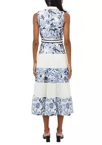 Women's Sleeveless Collar Neck Floral Midi Dress