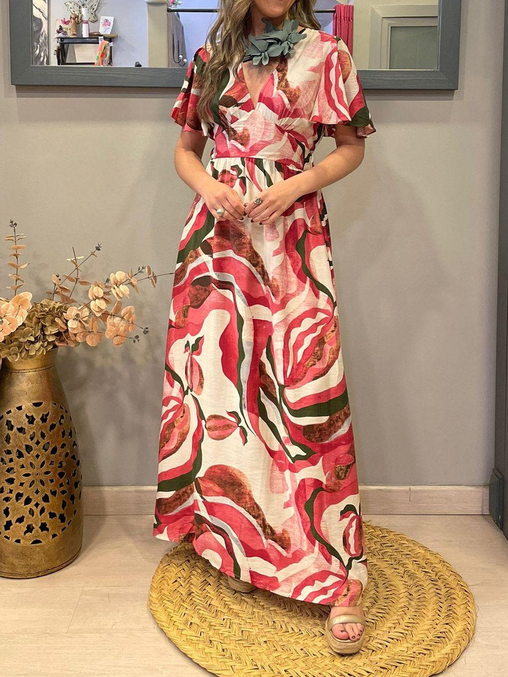 Printed Elastic Waist Dress