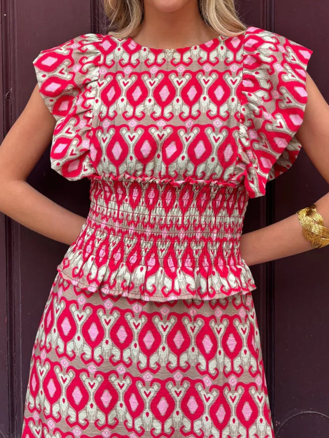 Red Palm Elastic Waist Dress