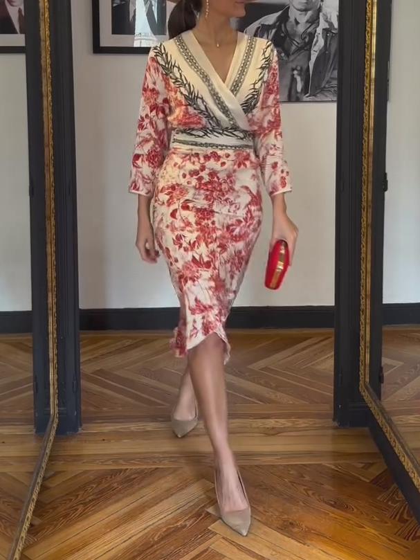 Elegant V-neck Printed Dress