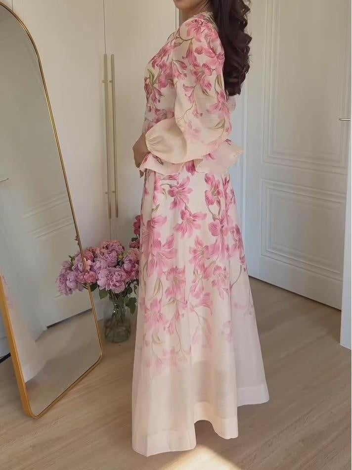 Floral Waist-slimming Elegant Two-Piece Dress